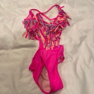 Hot pink one piece with cut outs on the sides